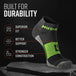 MudGear Quarter Crew Socks in gray and neon green with compression support zones highlighted