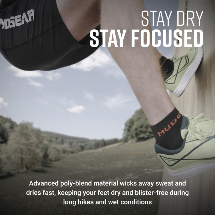 MudGear Quarter (¼) Crew Socks - Black/Orange (2 pair pack)
