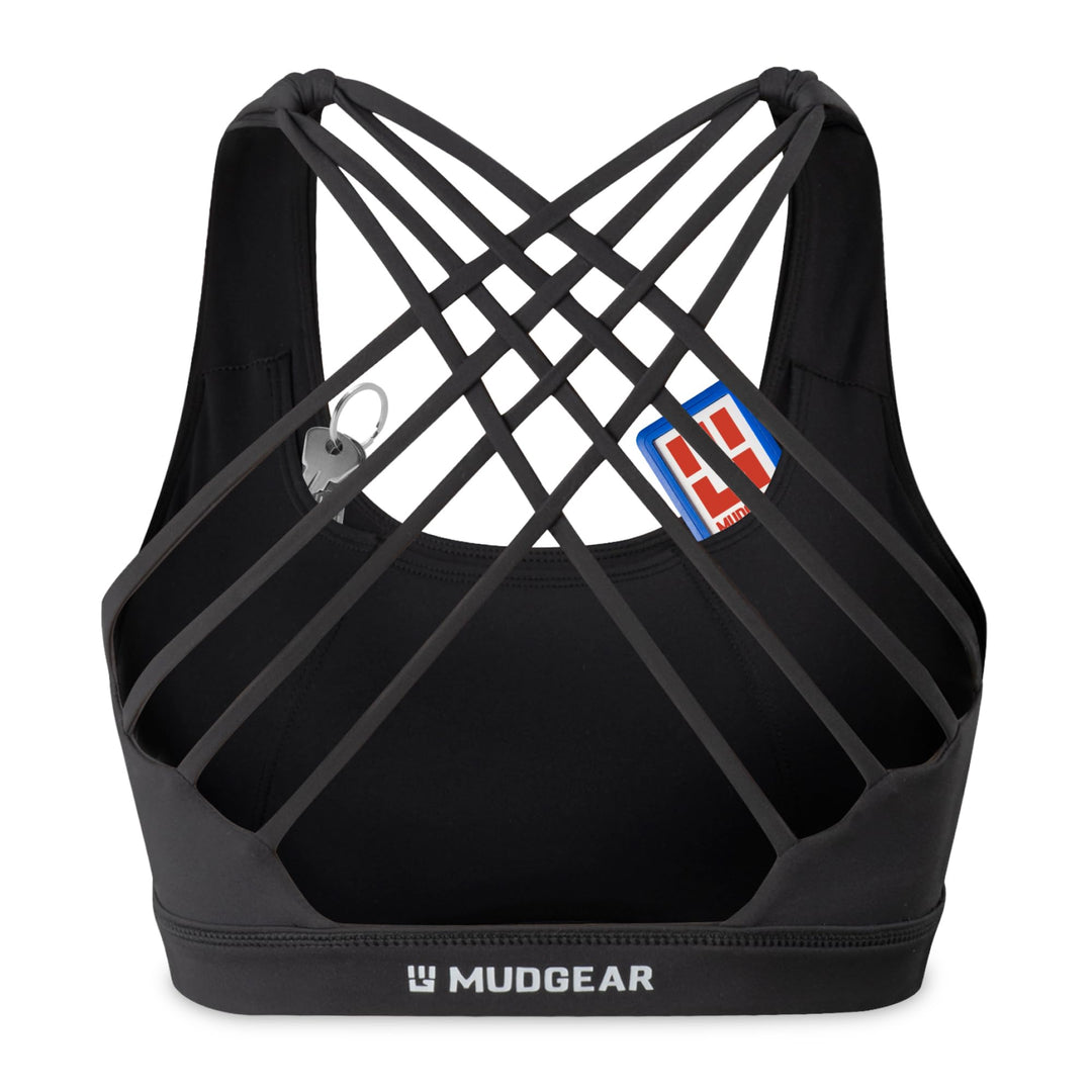 Women's Performance Sports Bra with Pockets - Black