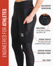 Women's black compression leggings with high-waisted fit, back pocket, and side storage pockets