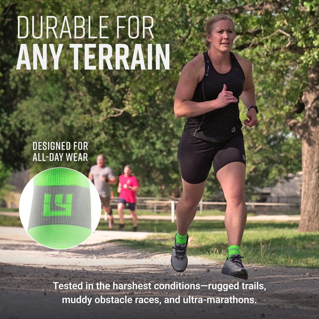 MudGear Quarter (¼) Crew Socks - Neon Green (2 pair pack)