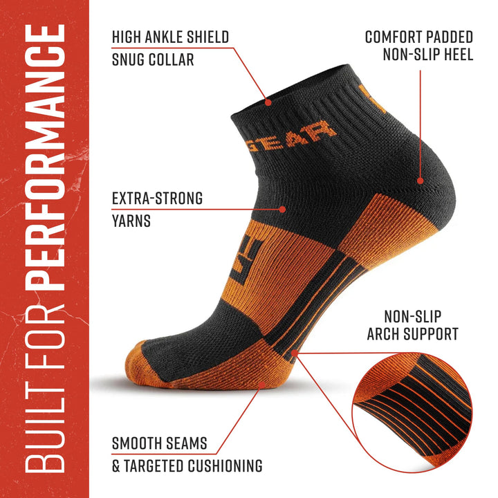 MudGear Quarter (¼) Crew Socks - Black/Orange (2 pair pack)