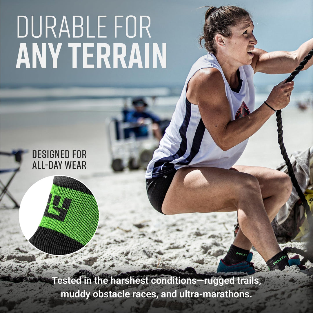 MudGear Quarter (¼) Crew Socks - Gray/Green (2 pair pack)