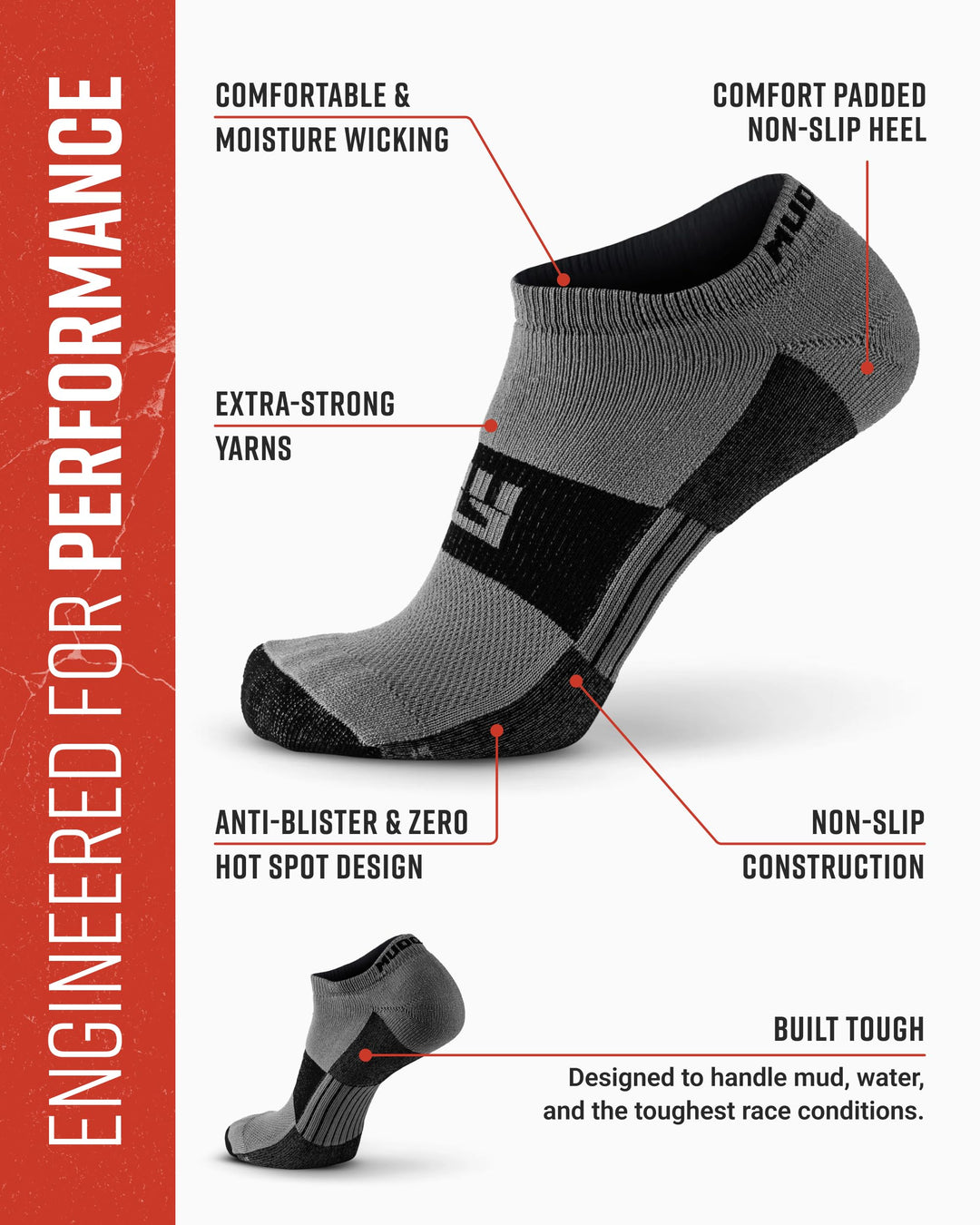 No-Show Running Socks - Gray/Black (2 Pair Pack)