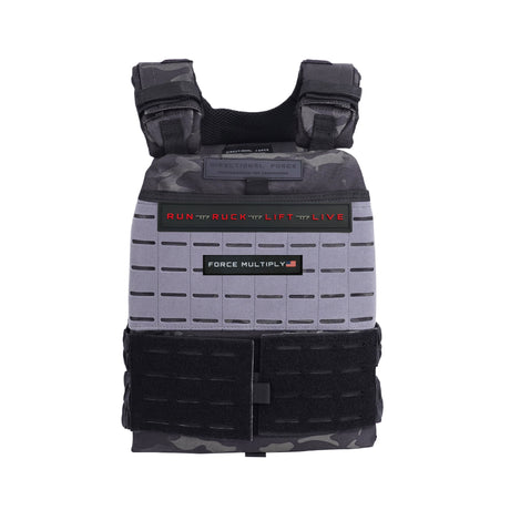 Directional Force Centurion Weight Vest in Stealth Gray Camo with black shoulder straps and modular plate pockets