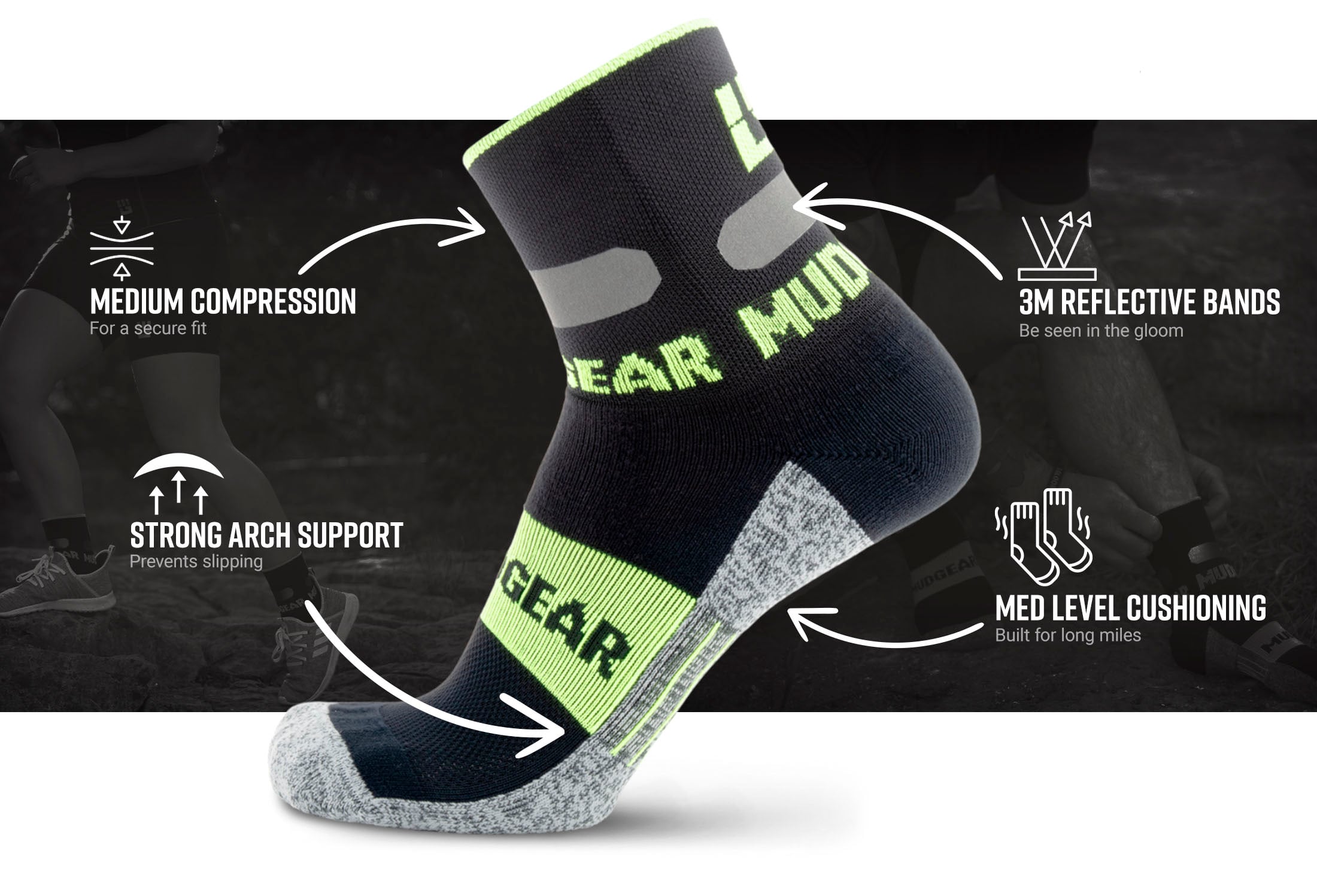 MudGear Gloom Runner Infographics v2 — product features infographic