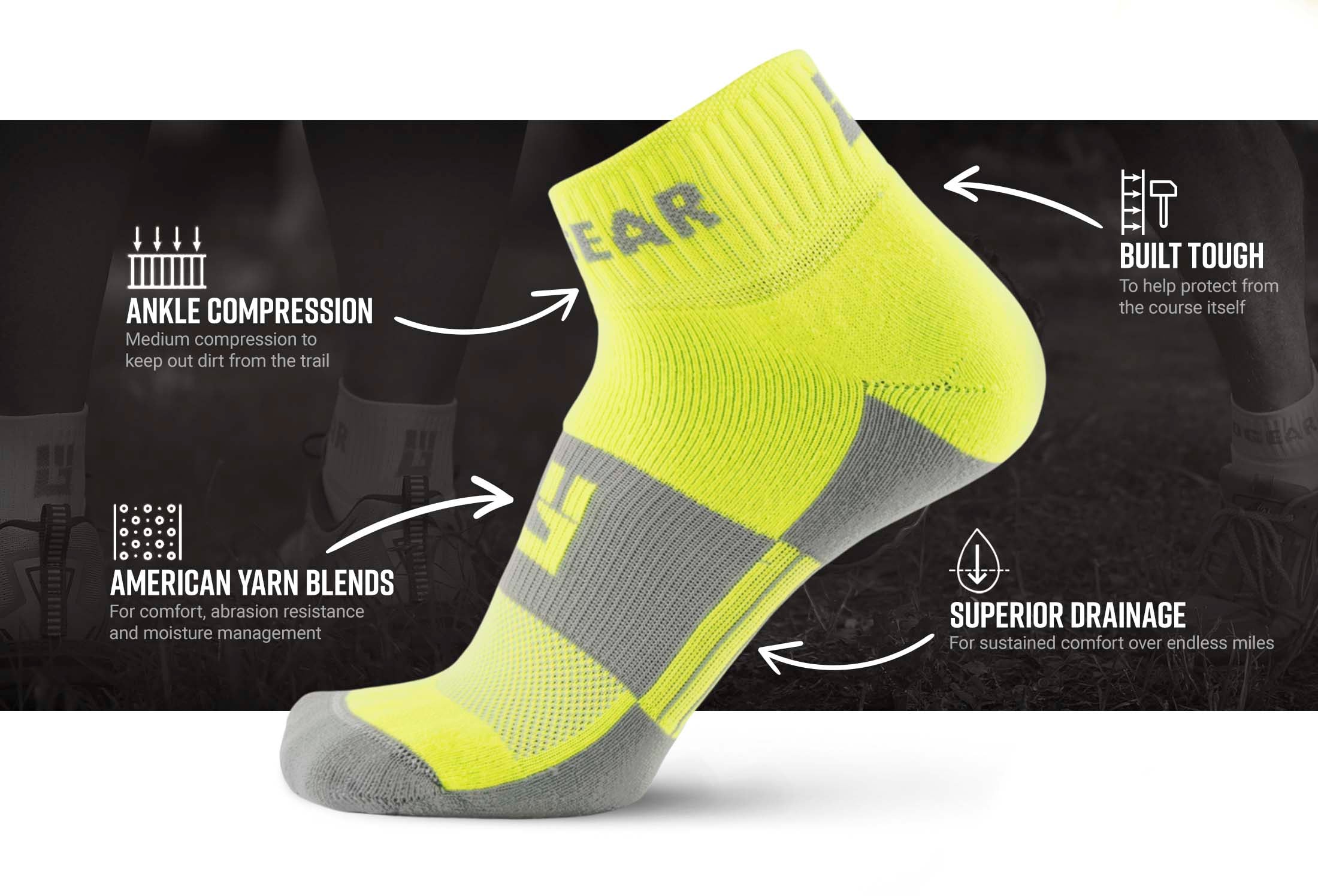 Moisture-wicking trail running socks