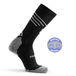 Black and gray merino wool MTB compression sock with white stripes and cushioned heel
