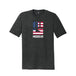 Charcoal tri-blend tee with MudGear fist logo in USA flag pattern