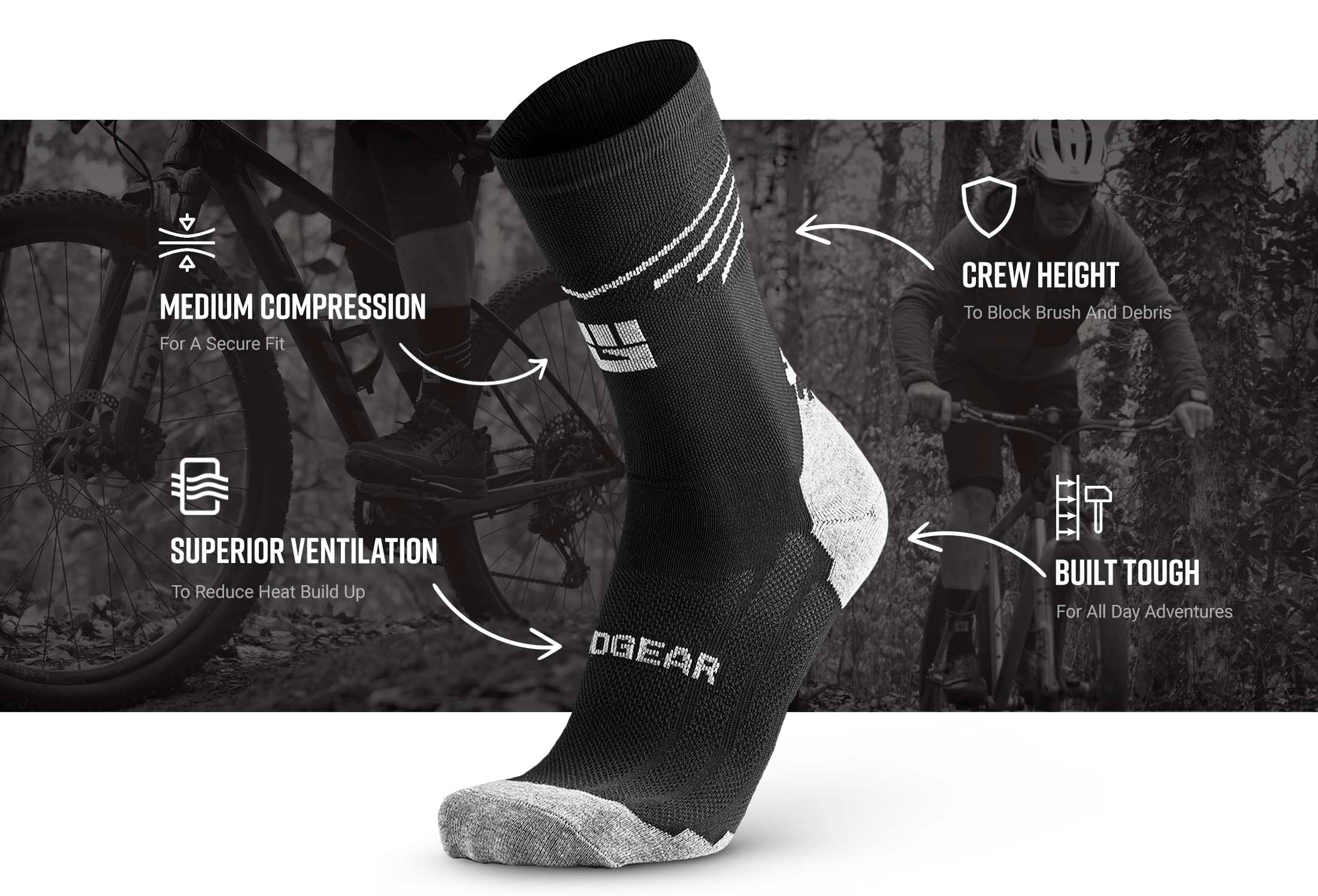 MudGear Revised MTB Socks Infographics compressed — product features infographic