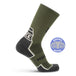 MudGear Ruck Sock in Army Green with charcoal heel and toe, merino wool tag visible