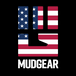 MudGear Tri-Blend Fist Logo Tee with USA flag pattern on black background