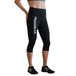 Woman wearing black MudGear compression capri leggings with white logo text on thigh