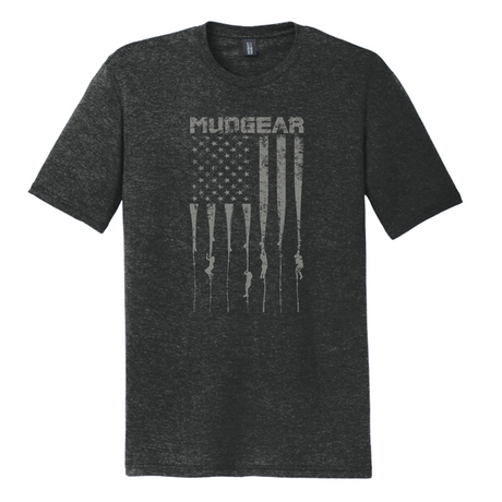 Black Frost tri-blend t-shirt with MudGear USA flag and rope climb graphic in light gray