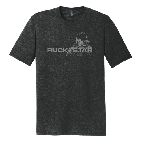 Charcoal heather tri-blend t-shirt with Ruck Star logo across chest