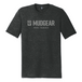 Charcoal heathered tri-blend t-shirt with MudGear Made Tougher logo in light gray