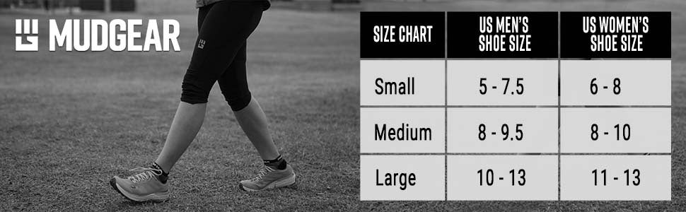 Mudgear Spartan No Show Socks Size Chart