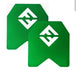 Pair of green powder-coated steel weight vest plates with white MudGear logo
