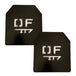 Pair of black powder-coated weight vest plates with DF logo cutout