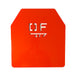 Bright orange Directional Force weight vest plate with laser-cut logo, front view
