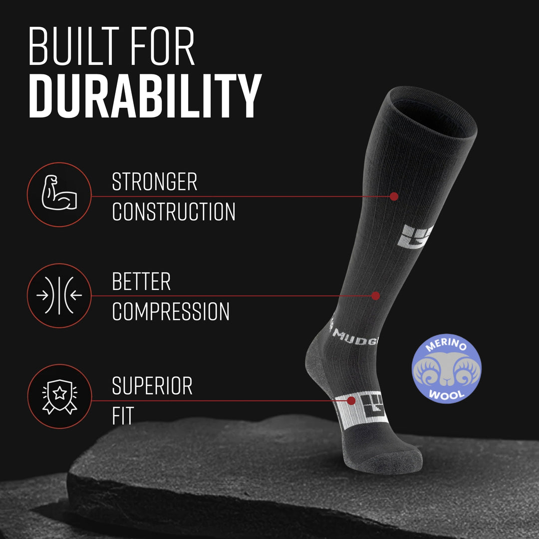 Tall Compression Merino Wool Socks (Black/Gray)