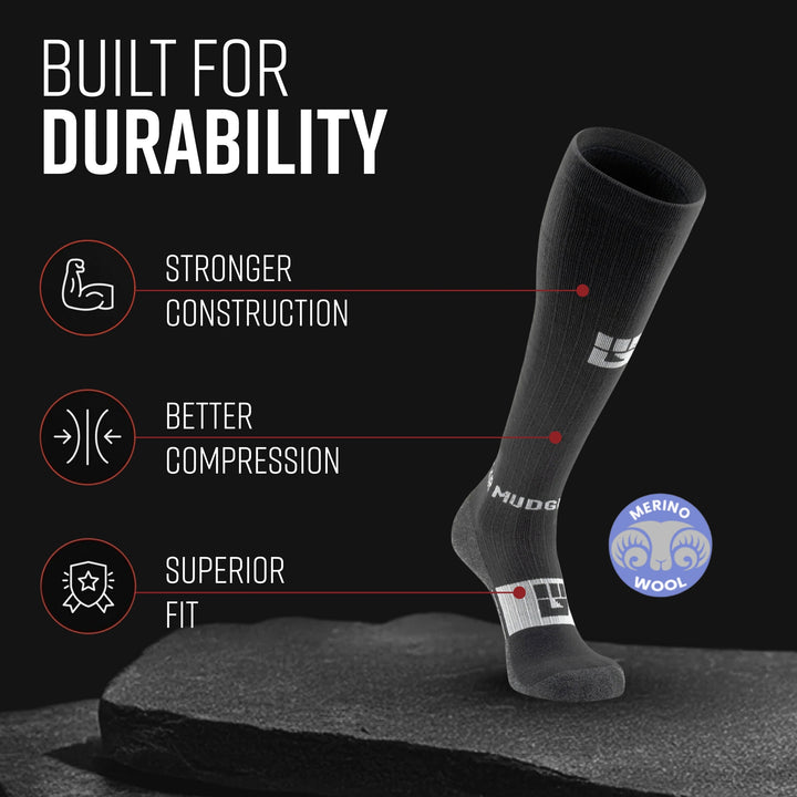 Tall Compression Merino Wool Socks (Black/Gray)