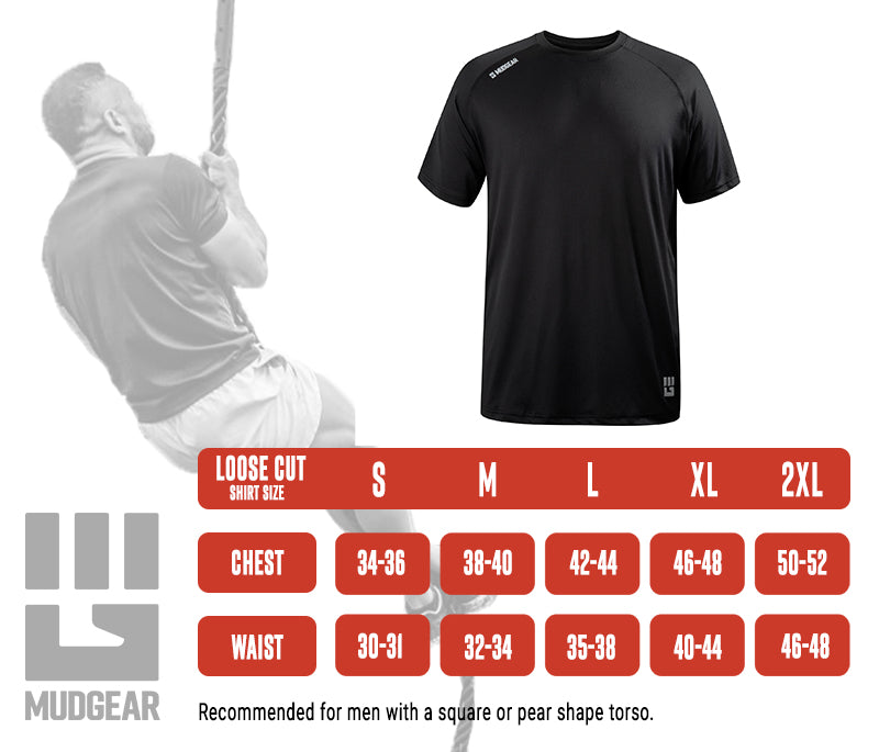MudGear Men's Loose Fit Performance Shirt - Short Sleeve Sizing Chart