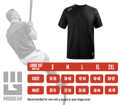MudGear Men's Loose Fit Performance Shirt - Short Sleeve Sizing Chart