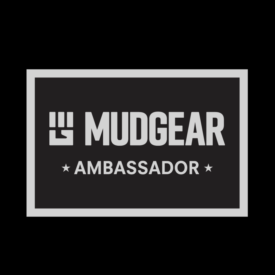 MudGear Ambassador patch with logo and stars on black background