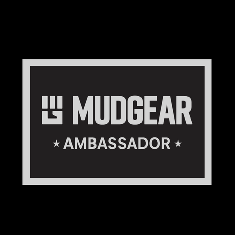 MudGear Ambassador patch with logo and stars on black background