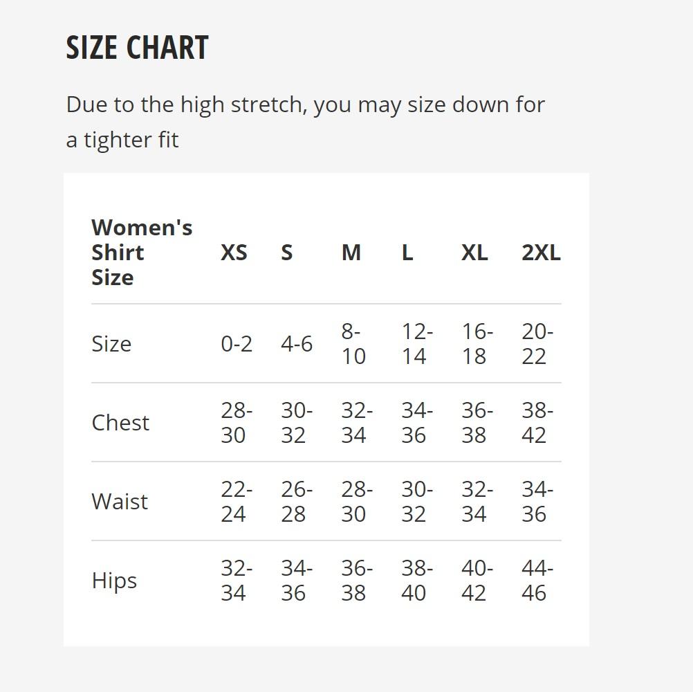 Mudgear Women’s Performance Racerback Tank Size Chart